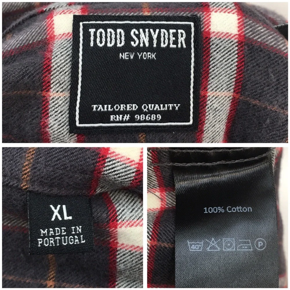 Todd Snyder Mens XL Flannel Shirt Gray Red Plaid Cotton Button Down Long Sleeve